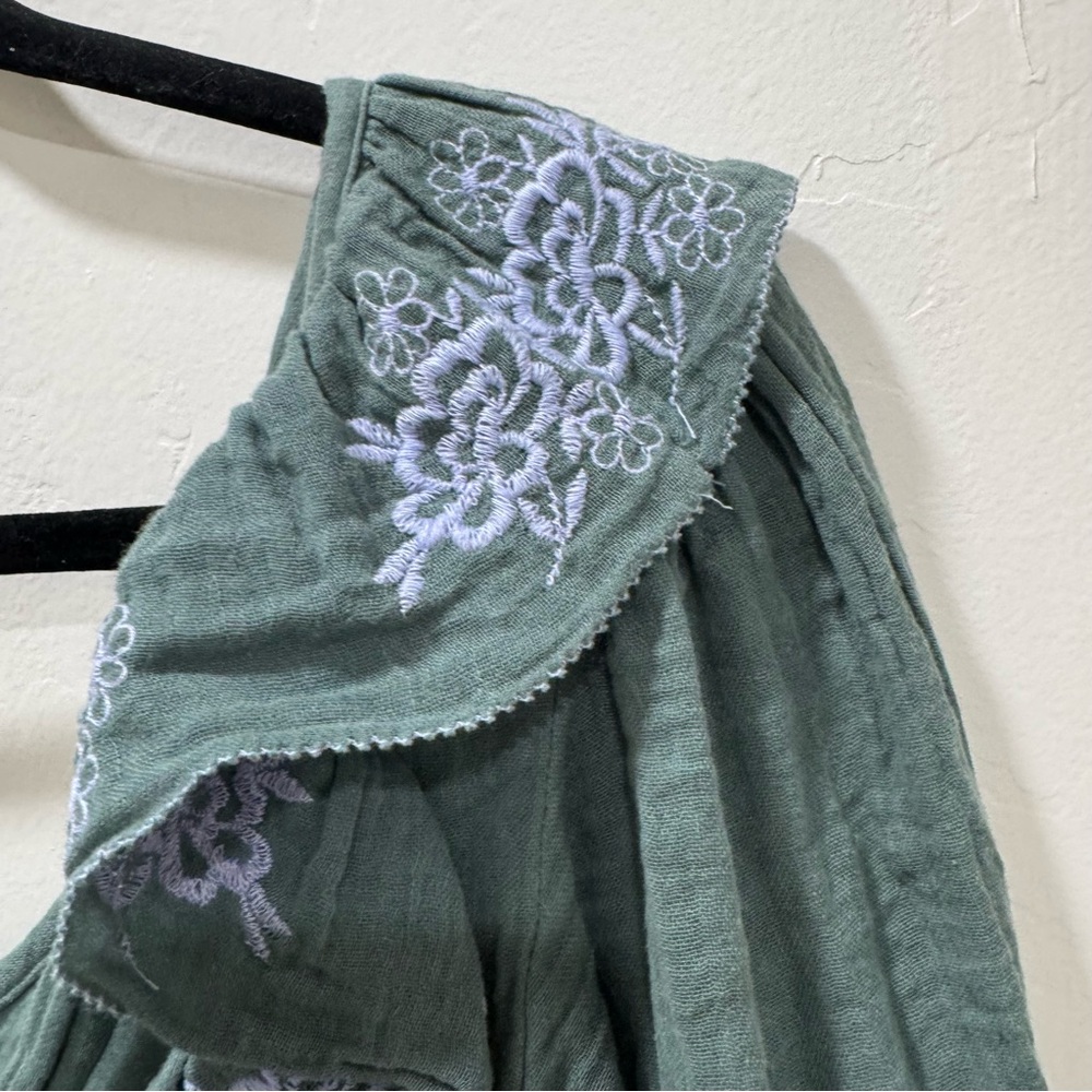 NWT Free People Lovers Lane Maxi Dress Green Blue Embroidered Ruffle Medium - Picture 4 of 13